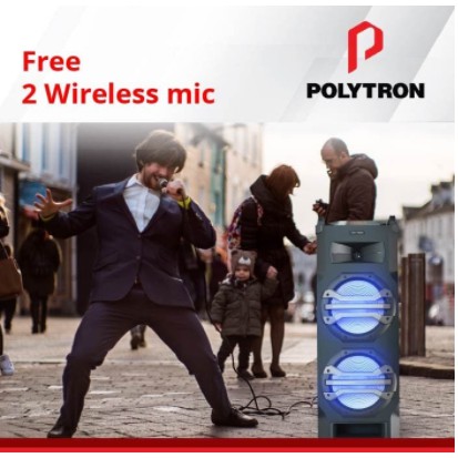 Polytron Speaker Portable Free 2 Mic Wireless PTS 2K25 PTS2K25 Trolley