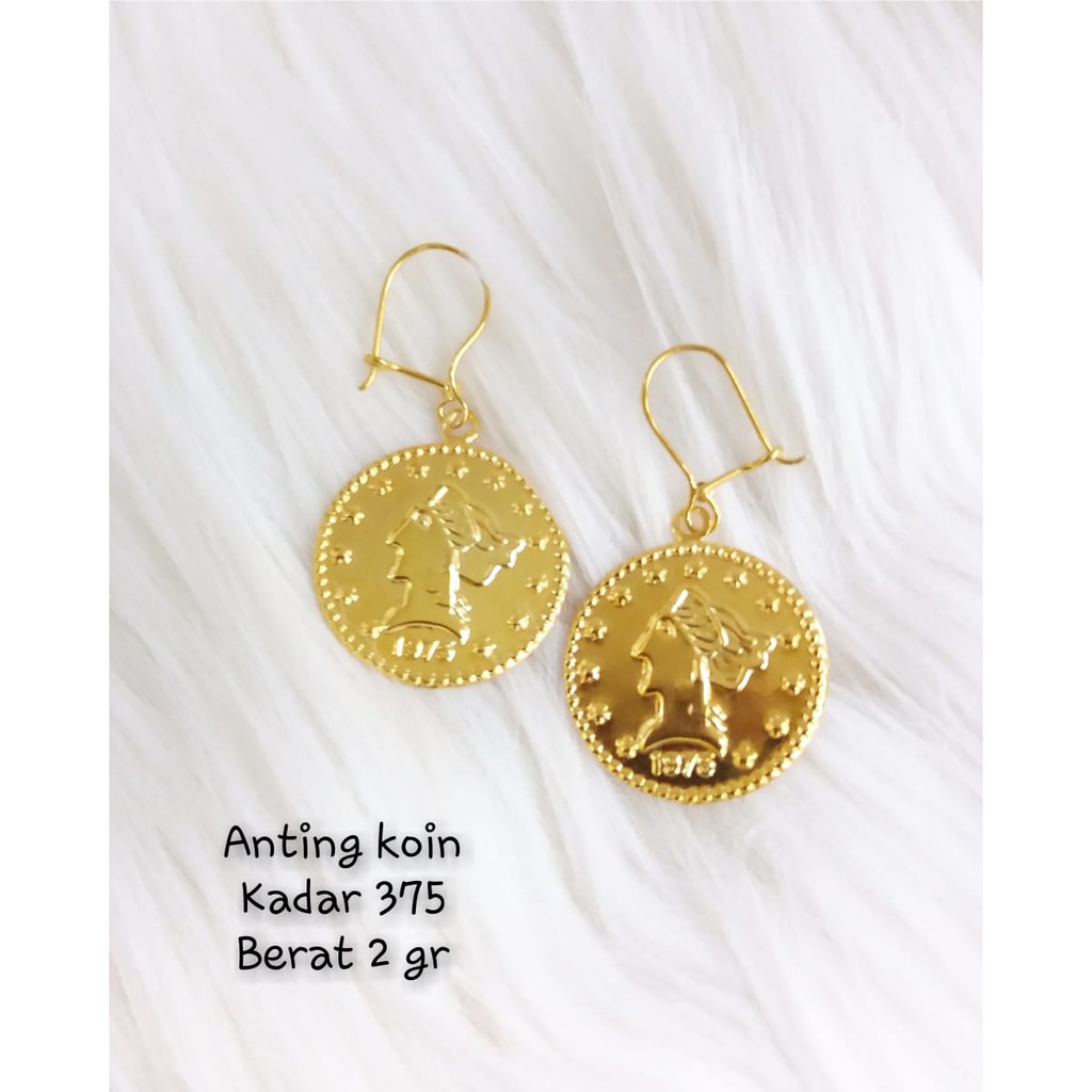 Anting emas asli kadar 375 8karat wanita variasi koin