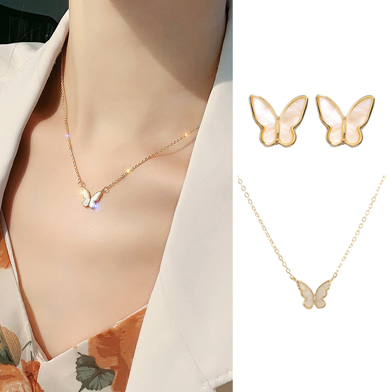 Elegant Temperament Crystal Butterfly Earring Fashion Luxury Butterfly Clavicle Necklace Women Jewelry Accessories