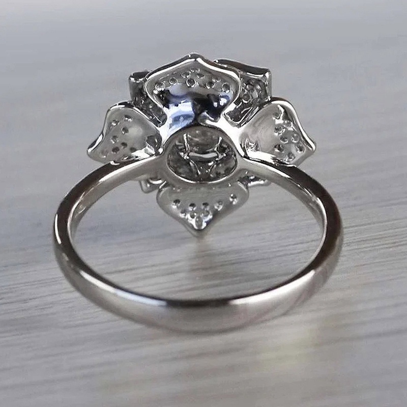 Cincin Sterling Silver Desain Bunga Hias Zircon Gaya Retro Eropa Amerika Untuk Wanita