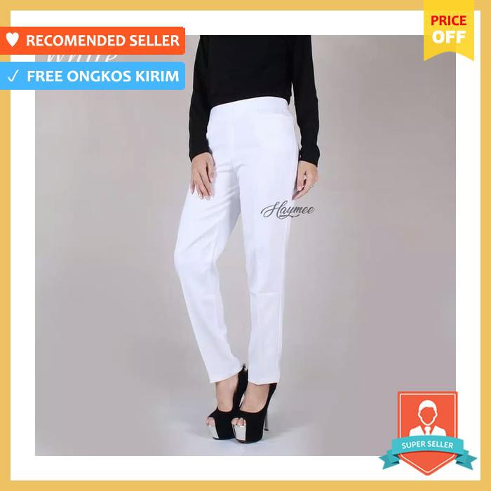 Celana Putih Polos Wanita Pinggang Karet Celana Kantor Jumbo Big Size