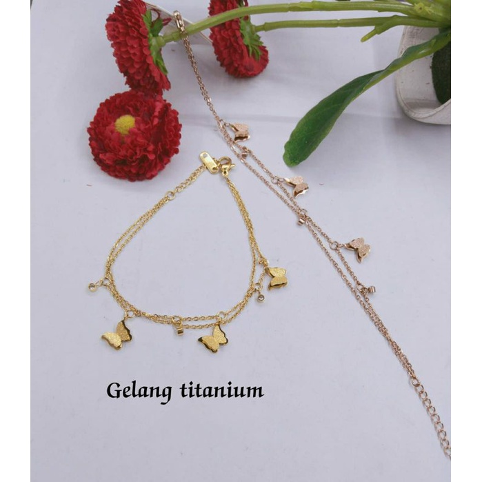 Fourfashion Gelang Titanium Double Rantai Kupu-Kupu S194