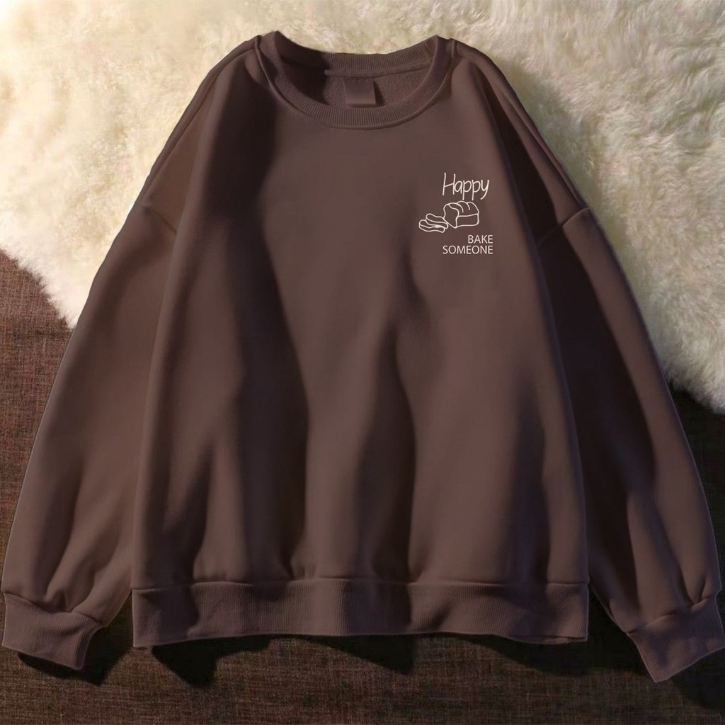 SWEATER WANITA BORDIR HAPPY BAKE - CREWNECK BORDIR PREMIUM