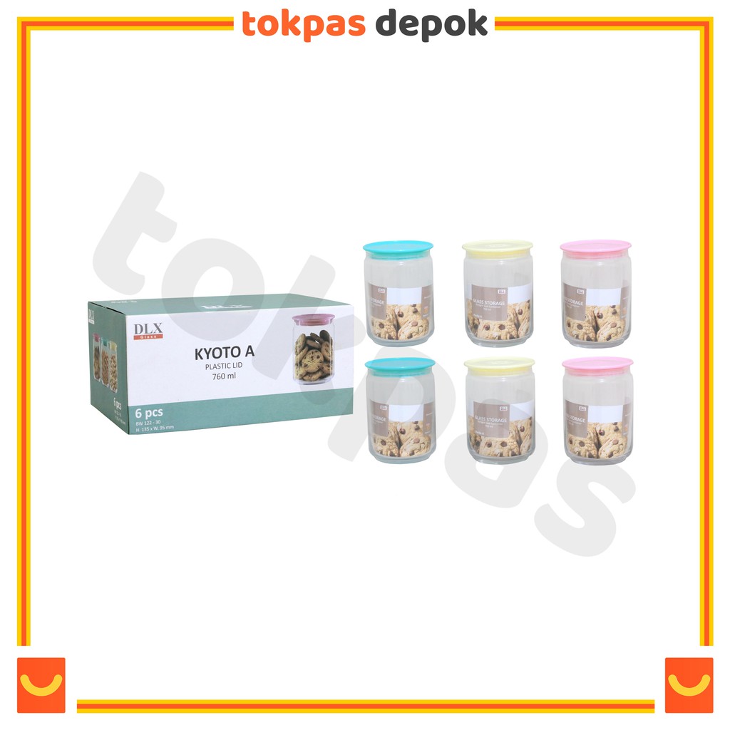 Toples Lebaran SET 6 pcs Toples Kaca Kedap Udara 760 ml Kyoto A DLX Glass BW 122 30 DX-008-S
