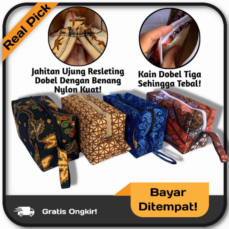 Tas Pouch Tempat Alat Rias Wadah Makeup Make up Mekap Kotak Kain Batik Keren Cantik Simple Sipel Wan