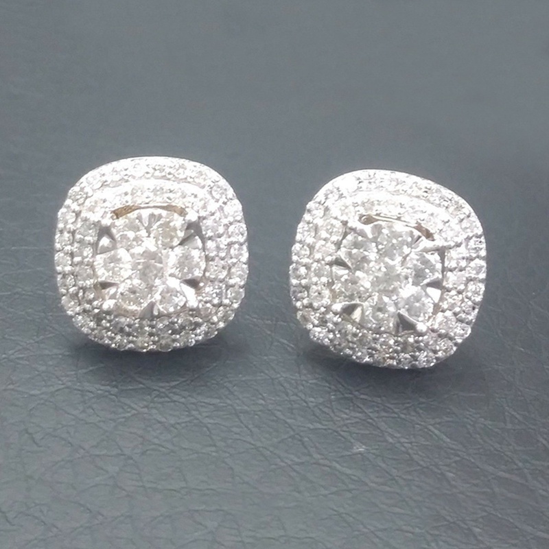 Anting Stud Bentuk Persegi Aksen Batu Dazzling CZ Untuk Wanita