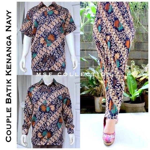 Couple kemeja batik  dan rok  plisket  motif kenanga Shopee 