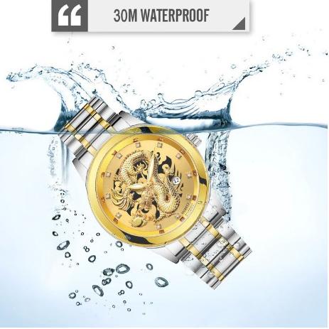 (MURAH BANGET) FNGEEN Jam Tangan Pria Naga Gold Mewah Stainless Steel Original Tahan Air + Kotak Gra