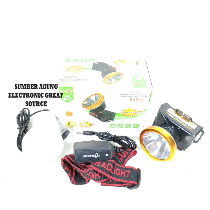 SL8890 Senter Kepala Sunpro 7W Cahaya Kuning 8890 Bonus Bohlam DC LED