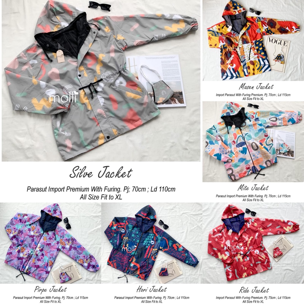 JAKET PARASUT WANITA KEKINIAN MOTIF CANTIK BAHAN PARASIT IMPORT PREMIUM WITH FURING LD 110-115 CM HI