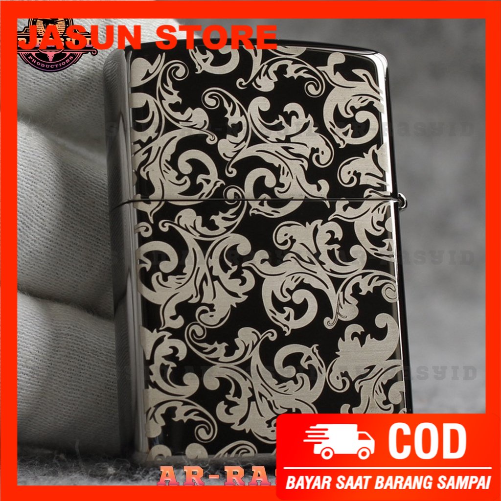 BISA COD! Korek Api Minyak Zippo Black Ice Light Hitam Logo Motif Batik 150