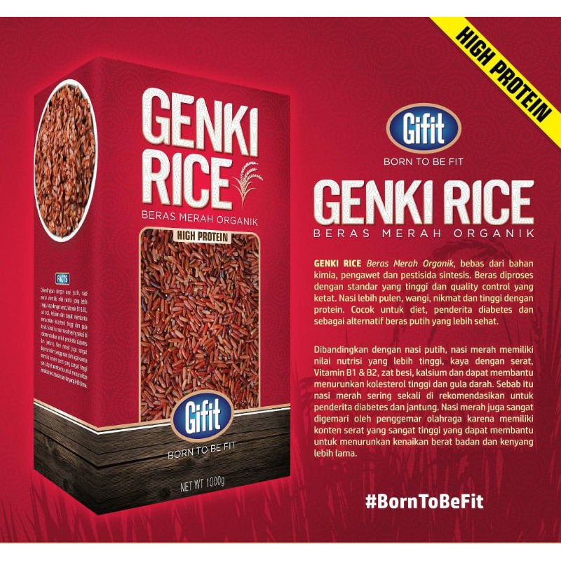 

TERLARIS Beras Merah Organik 1 kg Genki rice/ beras merah organik sehat Gifit