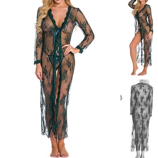 Sexy Lingerie Dress Panjang Baju Tidur Wanita Seksi TA0757 Hijau