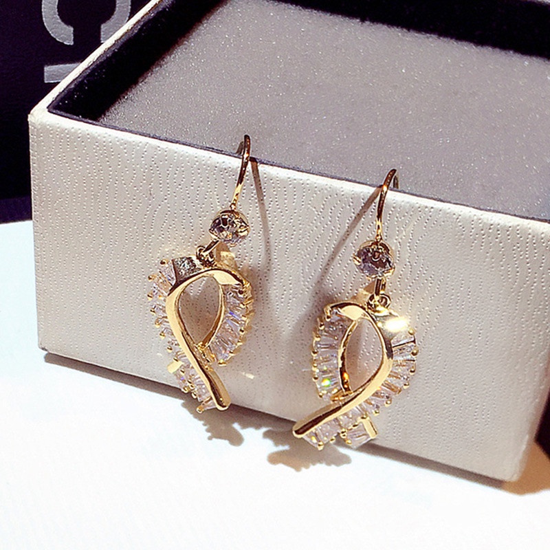 Anting Tusuk Gantung Wanita Desain Salib Hias Cubic Zirconia Gaya Mewah Untuk Pesta