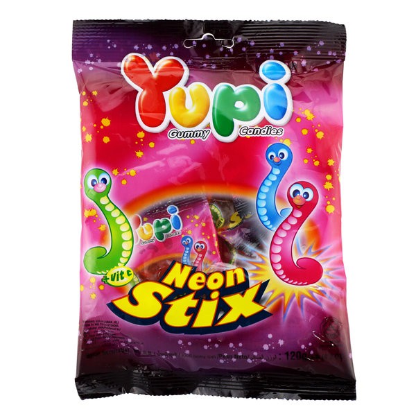 

YUPI Gummi Candies Neon Stix 100g - Permen Jelly Kenyal Bentuk Ular