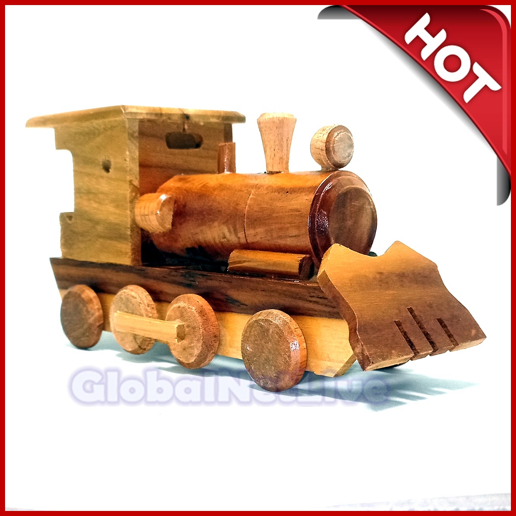Miniatur Lokomotif Kereta Api Kuno Kayu Jati - Pajangan Dekorasi Ruangan