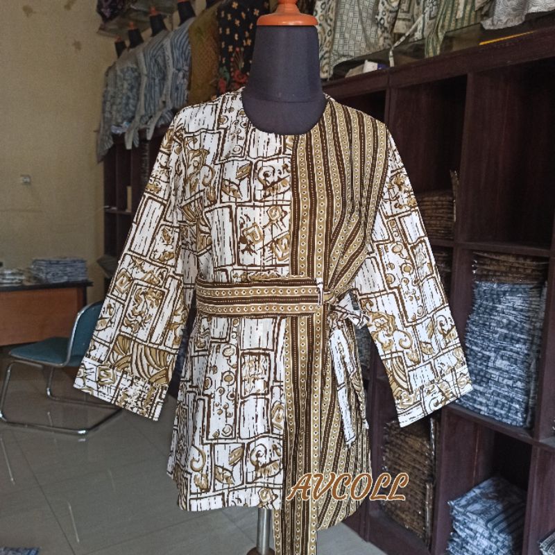 tey-17 Batik wanita ASJ SA HRB026 Kenongo Kemeja Tosca Pendek-Abstrak Mocca