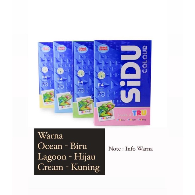 

KERTAS HVS WARNA SIDU F4 70 GSM / 1 Rim KERTAS FOLIO