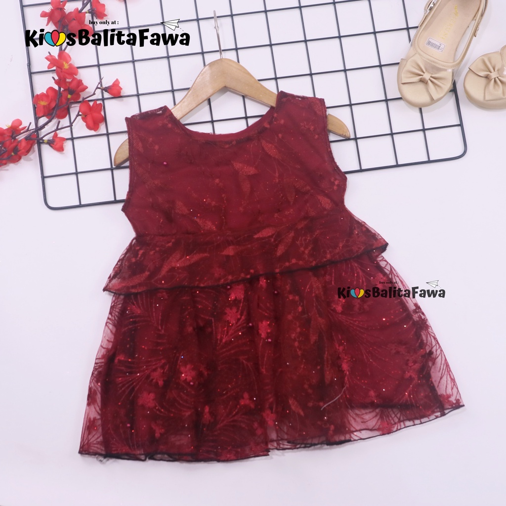 Dress Inara Bayi 3-12 Bulan / Dres Brukat Anak Perempuan Kondangan Baju Kensi Premium Gaun Pesta Murah