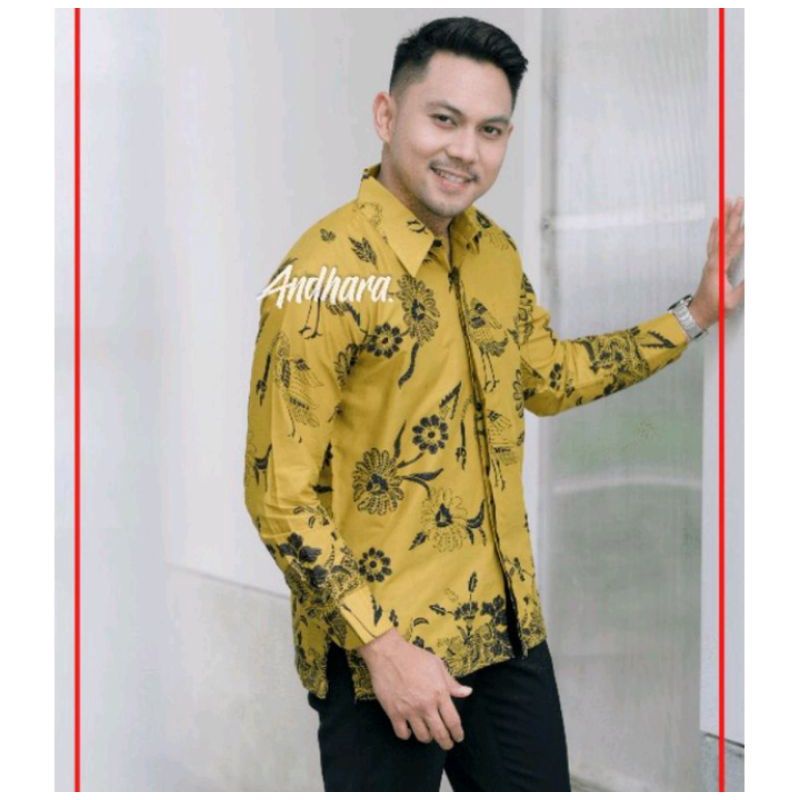 BAJU BATIK PRIA LAPIS FURING LENGAN PANJANG ANGSA KUNING