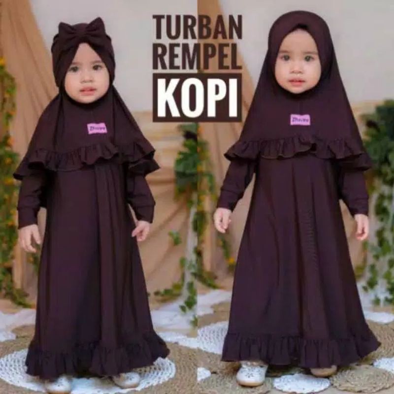 GAMIS ANAK ZAVIRA TURBAN REMPEL COKLAT TUA