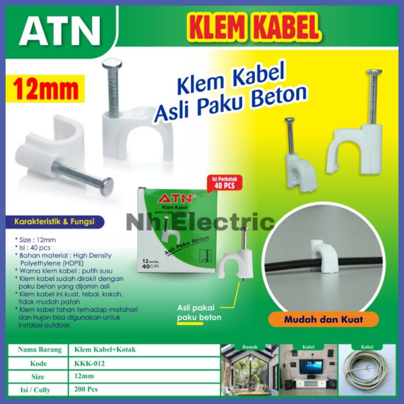 Klem Kabel No.12mm Atn - Klem Kabel Paku Beton No.12mm Atn