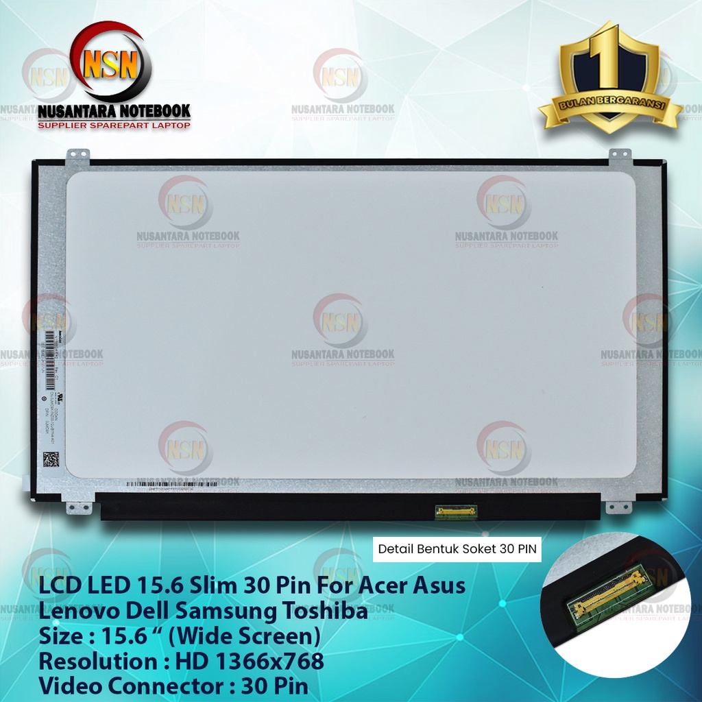 LED LCD Layar 15.6 Slim 30 Pin For Acer Asus Lenovo Dell Samsung Toshiba