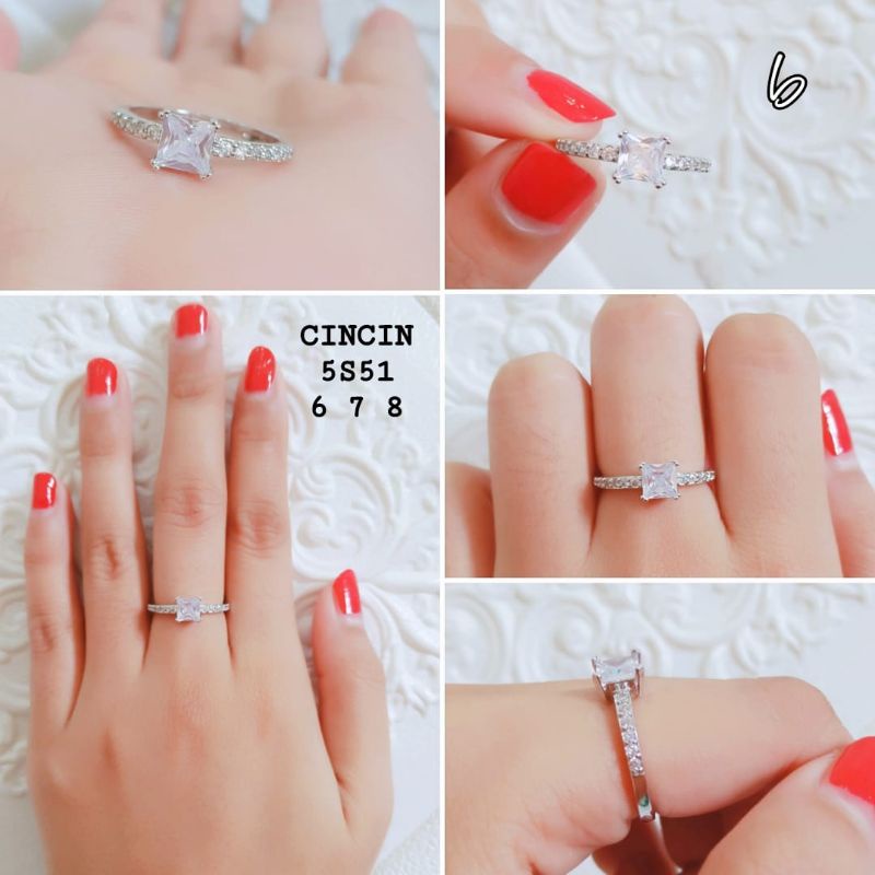 Cincin Titanium Permata Solitaire Cincin Wanita