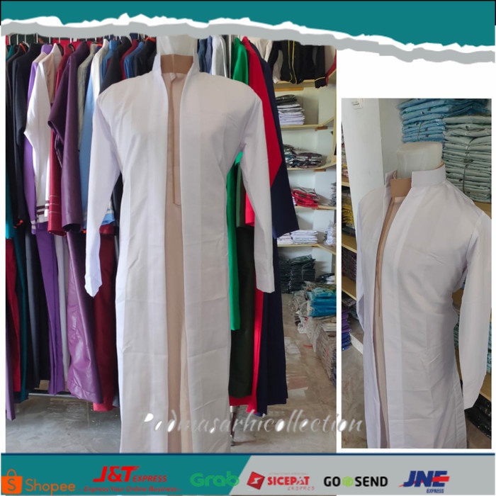 ⭐ BISA COD ⭐ Jas Jubah Luar / gamis saudi ikhwan dewasa / rompi panjang - Putih, L