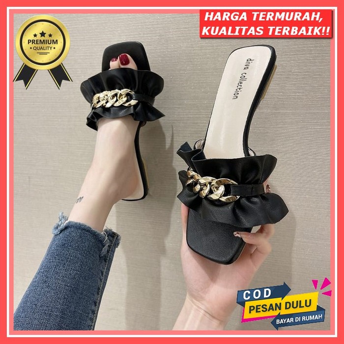 Sandal Kokop Wanita Bahan Rajut Motif Kotak Terbaru Sandal Slop Wanita Rajut Impor Terlaris Sepatu F