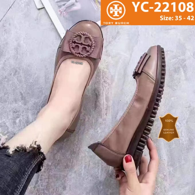 TB YC22108 logo leather flat original kulit asli