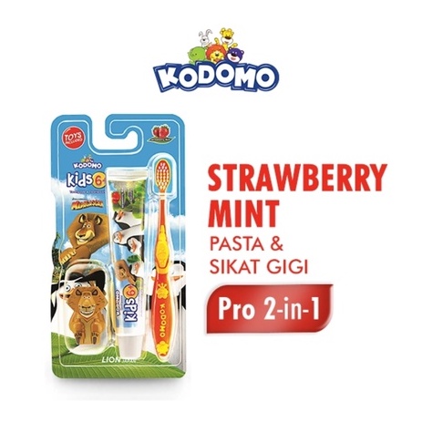 Kodomo Toothpaste &amp; Toothbrush 2 in 1 Pro Kids - Orange - Strawberry Mint 6+ - Random Colour