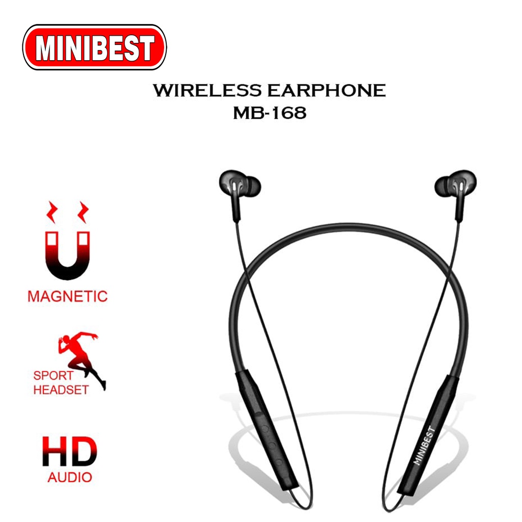 MB-168 TWS Headset Neckband Waterproof Bluetooth Sport Magnetik Wireless Bass Stereo Macaron