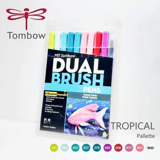 

kaligrafi-perlengkapan- tropical pallette tombow dual brush pen set 10 colors -perlengkapan-