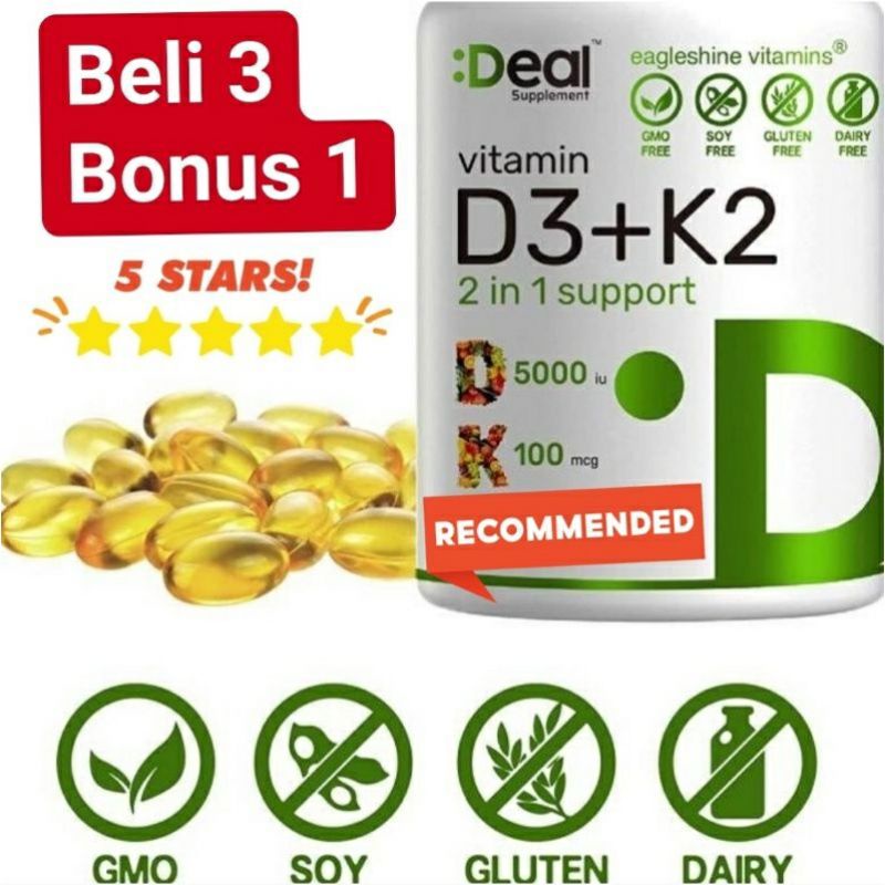 Deal Vitamin K2 + D3 2 in 1 Support D 5000iu K 100mcg 90 Softgel Original
