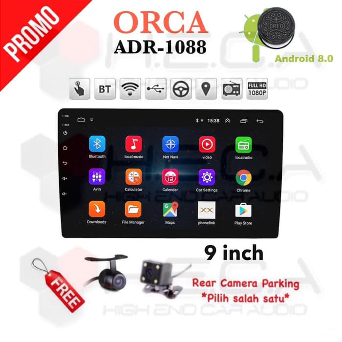 ORCA ADR-1088 Android 9" Head Unit Double Din ADR1088 Tape Mobil + Cam