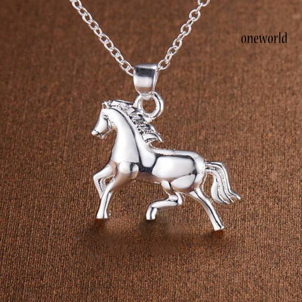 OW@ Silver Plated Horse Pendant Necklace Stud Earrings Jewelry Set Valentine Gift