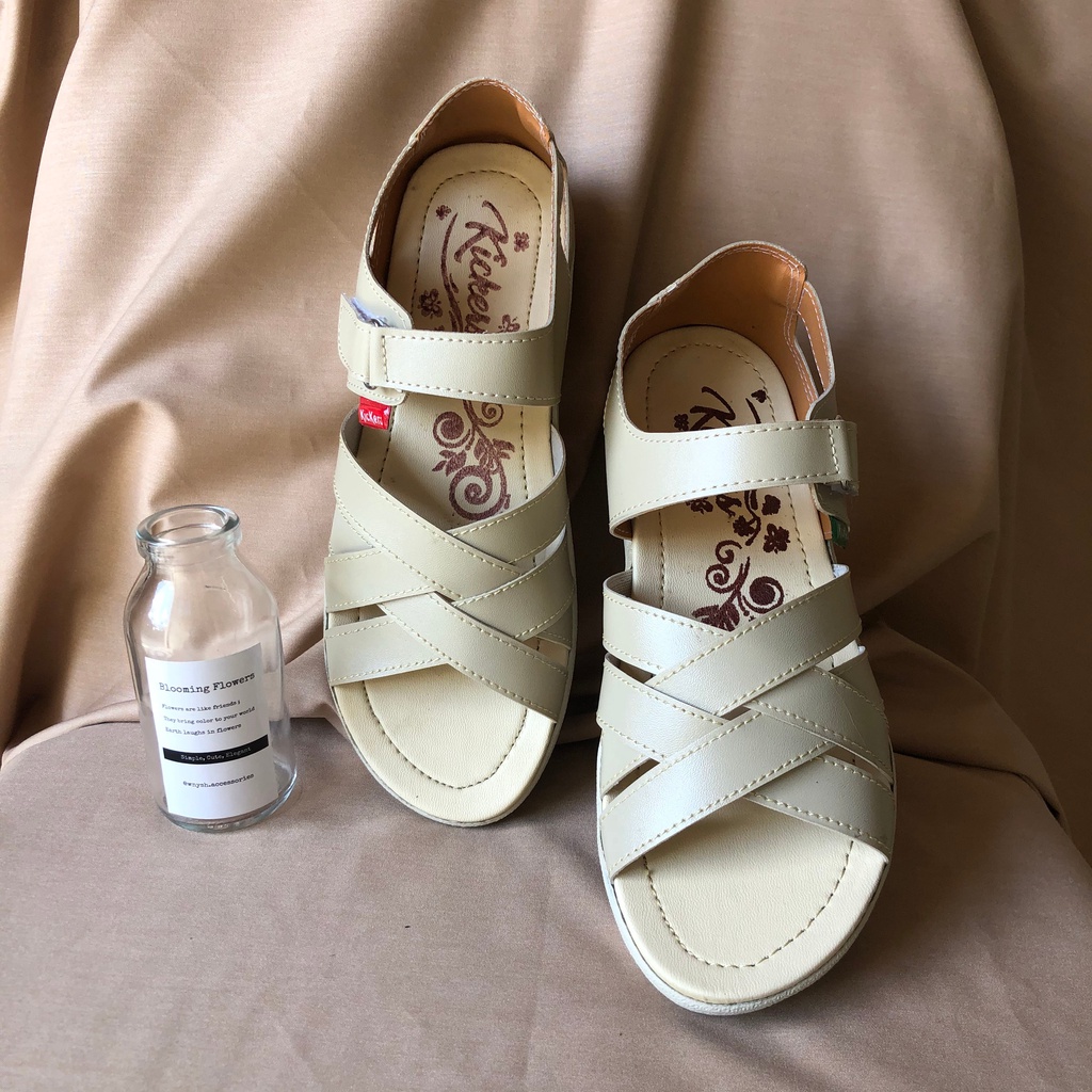 Sandal slop wedges kokop polos tinggi 5cm fashion wanita casual variasi tali perekat SLOP KAMPUS 4