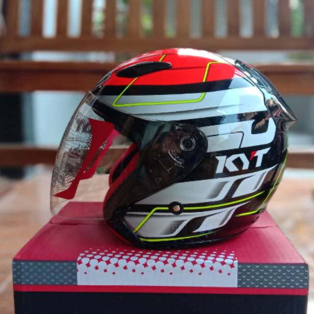 Helm KYT DJ Maru Seri 13 Black Red Yellow White Half Face Merah Murah