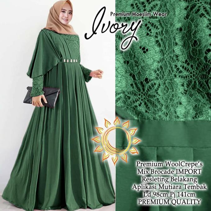 Baju Gamis Wanita Terbaru Gamis Pesta Brukat Ivory Hijau Botol Alexandriastorejkt