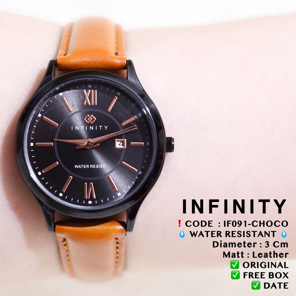 Jam tangan kulit INFINITY ORIGINAL tali kulit leather wanita pria tanggal aktif FREE BOX IF090 IF091