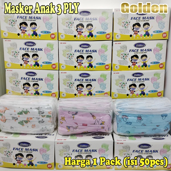 BESCO Masker Anak / Child / Kids Mask Earloop Motif Kemenkes medis isi 50