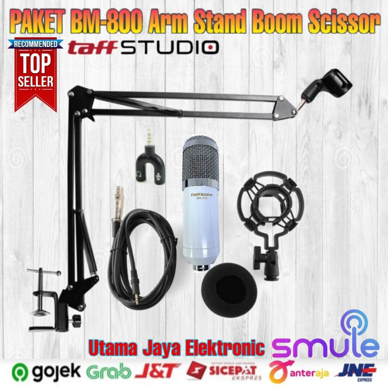 Paket Microphone BM800 Arm Stand Mic Boom Scissor mikrofon kondenser