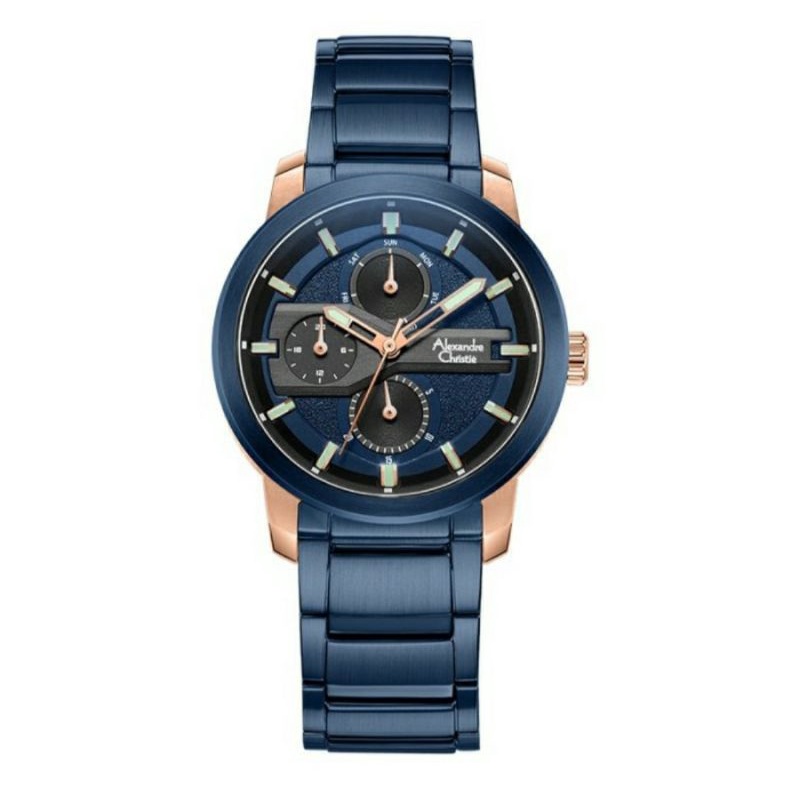 ORIGINAL GARANSI  RESMI JAM TANGAN WANITA ALEXANDRE CHRISTIE BLUE ROSEGOLD RANTAI STAINLESS STEEL AR