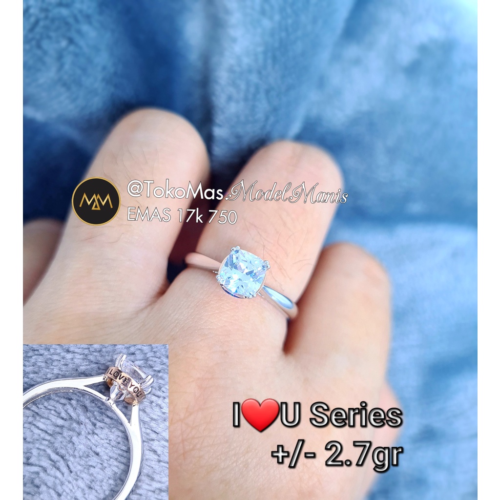 Cincin Solitaire kotak I LOVE YOU series emas putih 750 kadar 17k