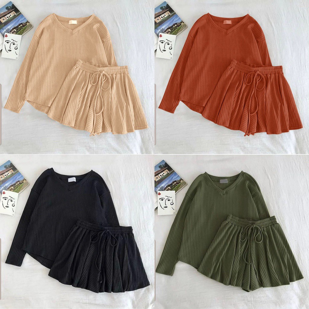 ST LESTI SIZE L XL/ SETELAN RAJUT KNIT SETELAN ATASAN + Celana pendek / SETELAN rajut import /setelan oversize wanita Korean style