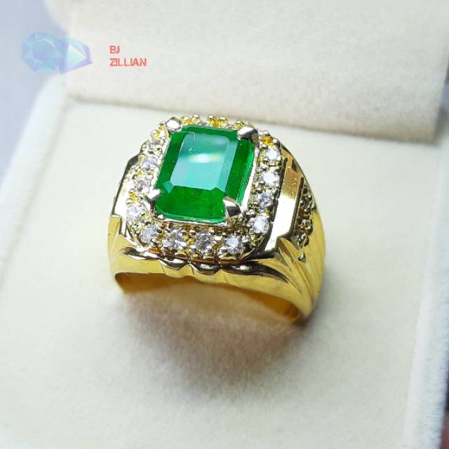 Cincin Permata Zamrud Emerald Replika With natural Quartz mix Glass Ukuran Kecil