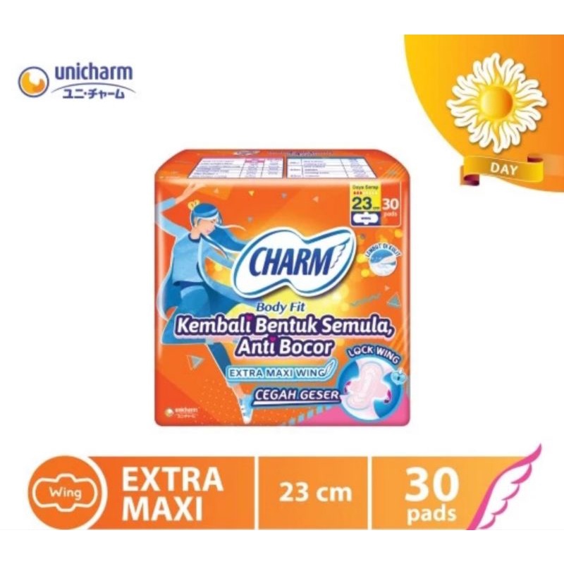 Charm body fit extra maxi wing 30 pads / non wing 30 pads /Charm Safe Night 29 cm &amp; 35 cm | Charm Cooling Fresh Night Wing