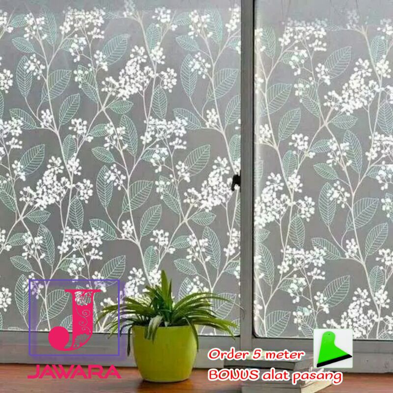 STIKER KACA JENDELA RUMAH MOTIF DAUN BIRU TERBARU