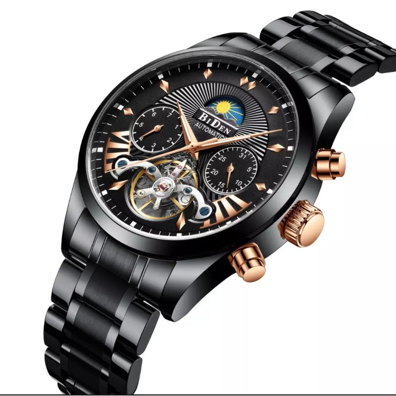 Jam tangan Pria BIDEN 0189 Cronograph Turbilon Original Automatic garansi mesin 1tahun